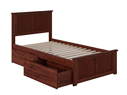 Atlantic Furniture Madison Platform Matching Foot Board and 2 Urban Bed Drawers, Twin XL, Walnut