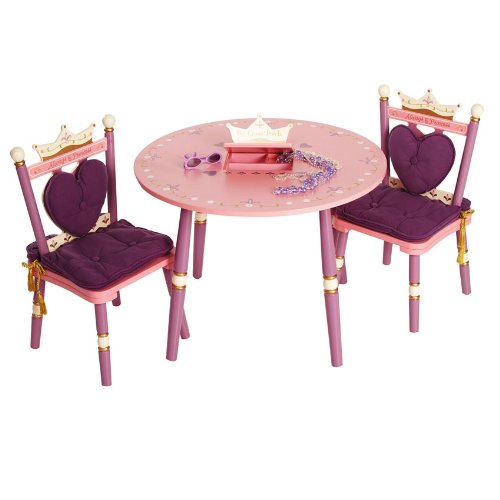 Wildkin Kids Princess Wooden Table and Chair Set for Boys and Girls, Table Features Built-In Music Box, Set Includes Two Matching Chairs with Removable Backrests and Seat Cushions, Assembly Required