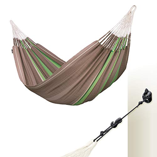 LA SIESTA Flora Chocolate - Organic Cotton Kingsize Family Classic Hammock with CasaMount Black Multipurpose Suspension