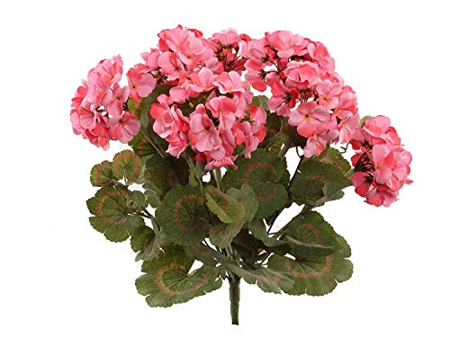 Larksilk Pink Artificial Geranium Flower Bush | Decorative Silk Artificial Plant Perfect for Outdoors or Indoor Décor, 18-Inch Tall, 12-Pack