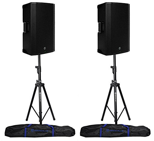 2 Mackie Thump15BST THUMP-15BST 15" 1300w Active DJ PA Speakers+Hydraulic Stands
