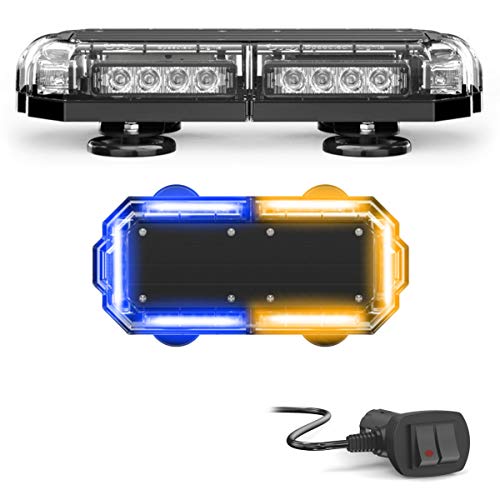 SpeedTech Lights Mini 14 72 Watts LED Strobe Lights for Trucks, Cars, Plows, and Emergency Vehicles with Magnetic Roof Mount in Blue/Amber