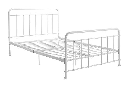 DHP Brooklyn Metal Iron Bed w/ Headboard & Footboard, Adjustable height (7” or 11” clearance for storage)White