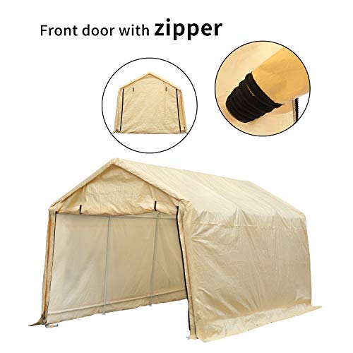 10'x 17' Portable Carport Car Garages Shelters Heavy Duty, 8 Steel Legs, Beige, Waterproof, Anti-Exposure