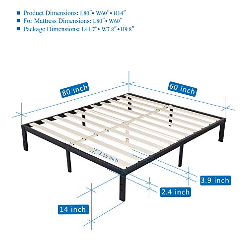 14 Inch Metal Platform Bed Frames / Wood Slat Support / No Box Spring Needed / 3500 lbs Heavy Duty/ Noise Free/ With storage / Black Finish Queen