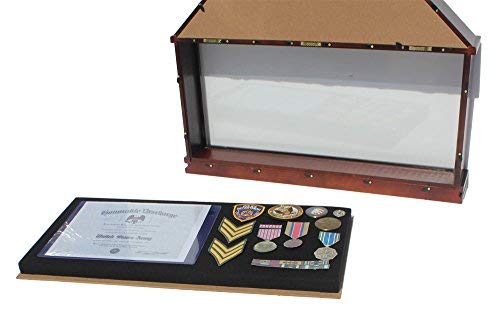 Large Military Shadow Box Frame Memorial Burial Funeral Flag Display Case for 5' X 9.5' Flag Folded, Solid Wood (Black Felt)