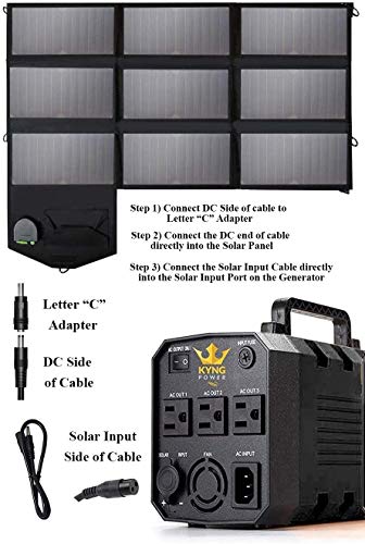 Kyng 500W Portable Power Station Solar Generator Lithium Battery 110V/500W Pure Sine Wave AC-DC-Solar Charge, USB, LED Light, 12V Car, Emergency Power, Camping 288wh