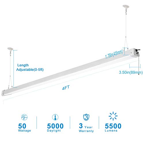 LED Shop Light 4FT-7000Lm 5000K [400W Equivalent]Daylight, Utility Light Garage LED Ceiling Lights, Surface/Hanging/Suspension Mounting, Plug and Play, pull chain light fixture Power Cord, ETL(8 Pack)