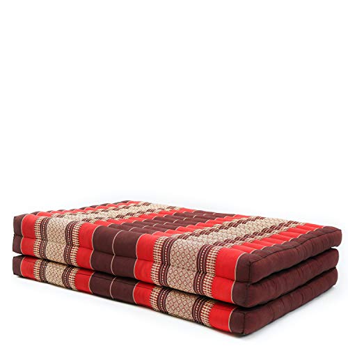 LEEWADEE Trifold Mattress XL – Comfortable Thai Massage Pad, Foldable Relaxation Floor Mattress Filled with Eco-Friendly Kapok, Perfect to Use as a Sleeping Mat 79 x 41 inches, red