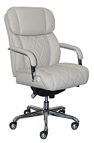 La-Z-Boy Sutherland Quilted Leather Executive Office Chair with Padded Arms, High Back Ergonomic Desk Chair with Lumbar Support, Ivory White Bonded Leather