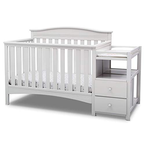 Delta Children Birkley Convertible Crib N Changer, Bianca White with Twinkle Stars Supreme Crib and Toddler Mattress