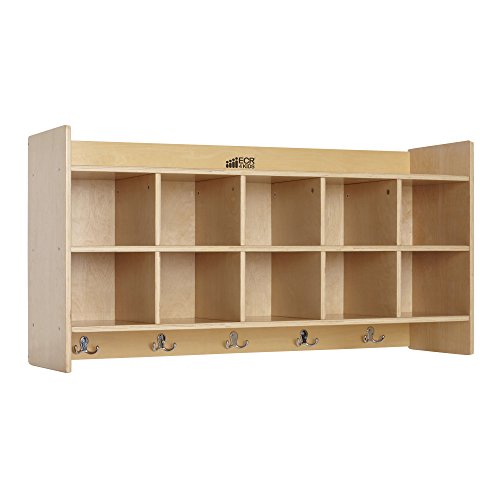 ECR4Kids Birch Wood 10-Section Hanging Coat Locker with Shelf