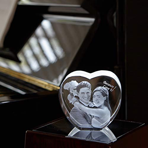 Large Heart 3D Crystal with a Free LED Base That Illuminates The Crystal, Personalize with Your own Custom Engraving