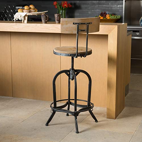 Christopher Knight Home Ximen Fir Wood Barstool with Backrest, Naturally Antique