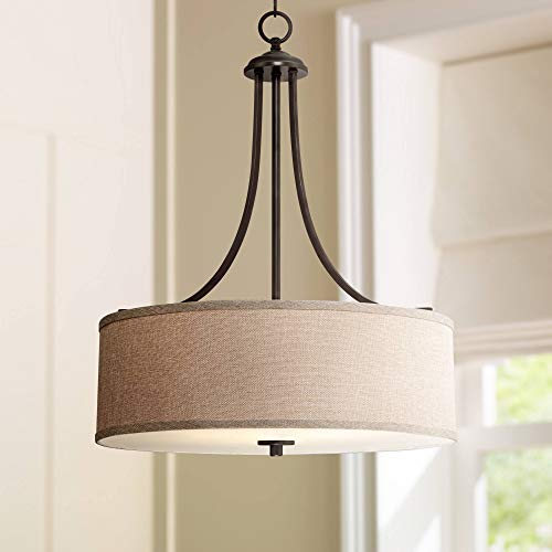 La Pointe Oil Rubbed Bronze Drum Pendant Chandelier 19 1/2" Wide Oatmeal Linen Shade Fixture for Dining Room House Foyer Kitchen Island Entryway Bedroom Living Room - Franklin Iron Works