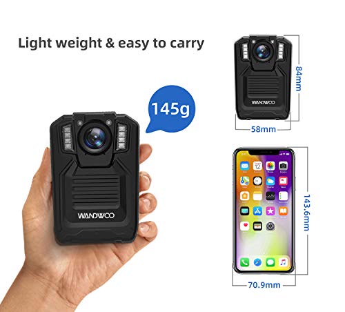 1296P Body Camera for Law Enforcement, Wandwoo Police Camera with 128GB Memory Infrared Night Vision Wide Angle IP66 Waterproof Photo Video Audio Recorder 2inch Display for Law Enforcement
