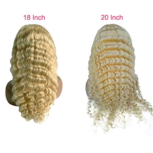 18 Inch 613 Lace Front Wig Curly Brazilian Virgin Human Hair Blonde Deep Wave Lace Front Wigs for Black Women 150% Density Pre Plucked with Baby Hairs, Can be Dyed