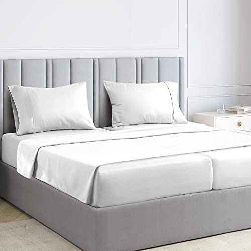 1000 Thread Count Sheet Set, 100% Long Staple Pure Cotton White Split King Sheets, Luxurious Smooth Sateen Weave Breathable Sheets fit Upto 15 inch Deep Pockets (White Split King Cotton Sheets)