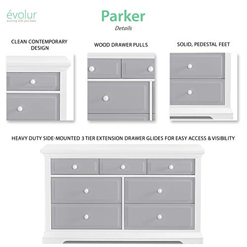 Evolur Parker Double Dresser, White/Dove Grey