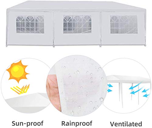 10'x30' Party Canopy Tent Outdoor Wedding Waterproof Gazebo Pavilion w/5 Removable Sidewalls Heavy Duty Camping Shelter BBQ Pavilion Canopy, White