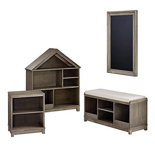 Classic Brands Sam & Jack Kids Solid Wood Bench and 4 Cube Cubby, Weathered Grey