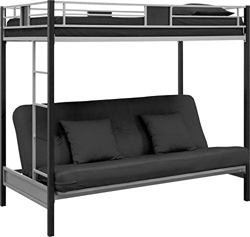 DHP Silver Screen Metal Bunk Bed with Ladder, Black, Twin