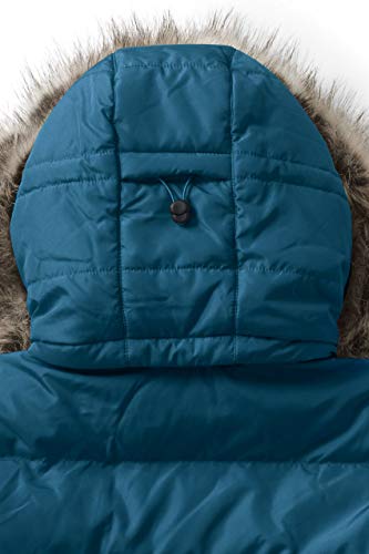 Lands' End WMS Faux Fur Down Coat Dark Blue Teal Regular Medium