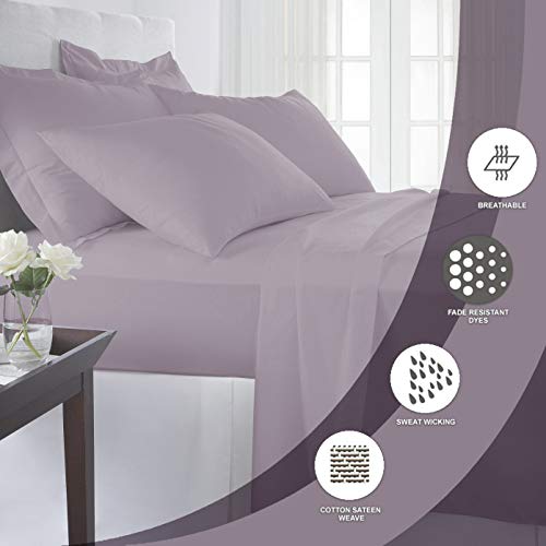 1000 Thread Count Lavender 6 Piece King Sheet Set with 2 Extra Pillow Cases, 100% Long Staple Cotton Smooth Sateen Weave Bed Sheets with Deep Pockets, Value Pack 6 pc Cotton Sheets King Lavender