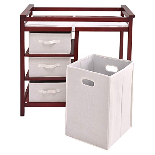 Costzon Baby Changing Table Basket Hamper Infant Diaper Nursery Station (Wine)