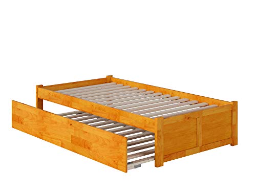 Atlantic Furniture Concord Platform Flat Panel Foot Board and Twin Size Urban Trundle Bed, Caramel