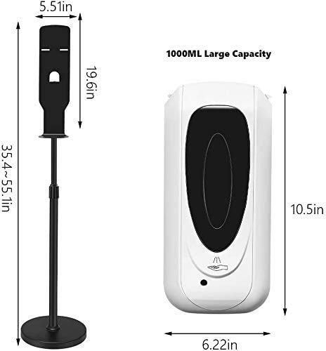 1000ML Automatic Touchless Universal Hand Sanitizer Dispenser Soap Dispenser, 35.4-56 Inches Stainless Steel Floor Stand Station Kit Adjustable Mist Spray Machine for Offices Schools
