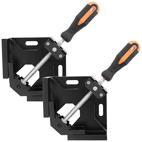 2 Pack Corner Clamp 90 Degree Right Angle Clamps Aluminum Alloy Quick Release Right Corner Clamp Adjustable Swing Jaw Clamping Tool & Frame Bench Vise Tool for Woodworking, Framing, Welding, Drilling