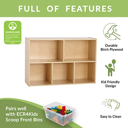 ECR4Kids Birch Streamline 5-Compartment Storage Cabinet, Wood Classroom & Home Storage Shelves for Kids, Durable Montessori Toy Display, Natural Toddler Furniture, 24" H