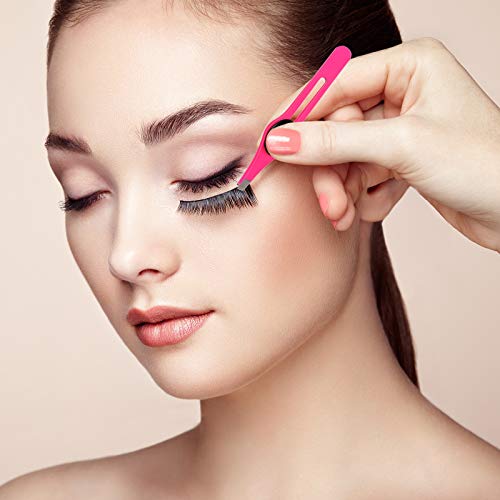 2 Pieces Wide Non-Slip Grip Slant Tip Tweezers Stainless Steel Slant Tweezer Precision Tip Hair Clip Tweezer for Ingrown Hair Facial Hair Eyebrow Shaping Splinter Blackhead Remover (Black, Rose Red)