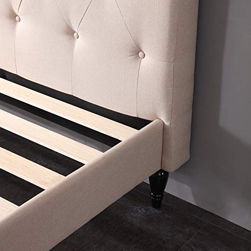 Classic Brands Winterhaven Upholstered Platform Bed | Headboard and Metal Frame with Wood Slat Support, Full, Linen