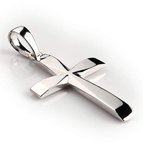 14K White Gold Cross for Men 40 mm. Personalized Pendant