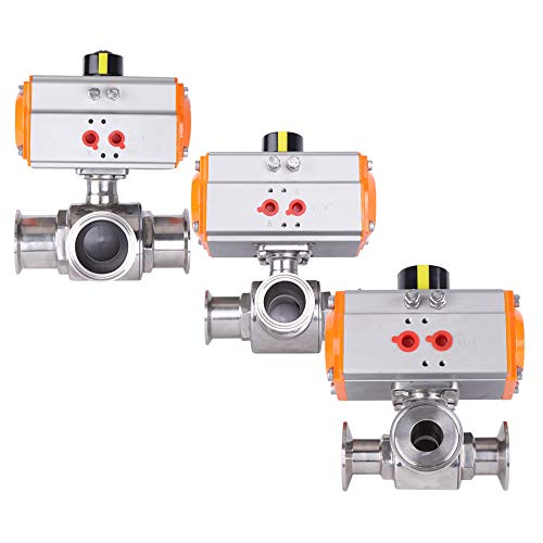 (1", 1.5", 2") Stainless Steel 304 Sanitary Three Way T-Port Tri-Clamp Pneumatic Ball Valve Working Pressure: 0-1.6 MPa / 232 psi (2")