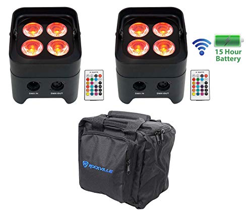 (2) Rockville BEST PAR 50 Rechargeable Par Wash Lights Wireless DMX+RGBWA+UV+Bag