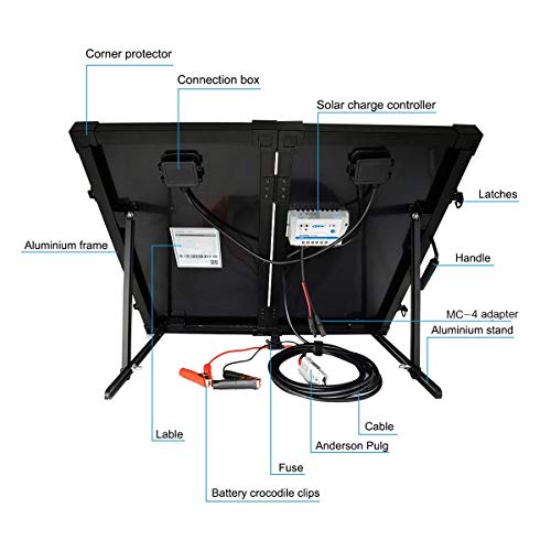 ACOPOWER HYS60-12MB 60W Foldable Panel, 12V Battery and Generator Ready Suitcase with Charge Controller Portable Solar kit