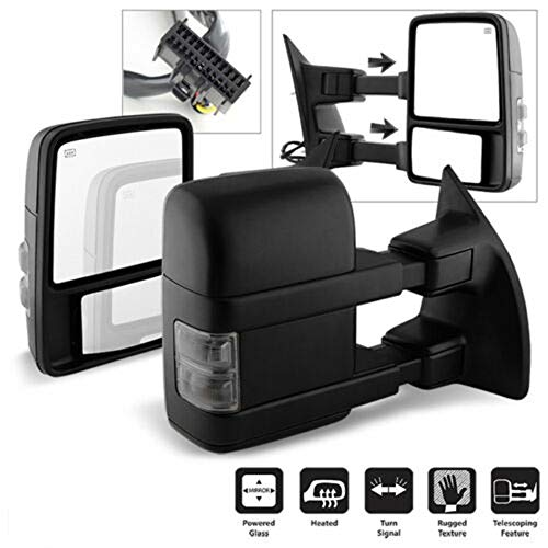2 PCs of Premium Black Housing Heavy Duty Smoke Lens Tow Mirrors Fit for Ford 2008-2016 F250 F350 F450 F550 Super Duty - Smoke LED Signal + Power Adjustment + Heated + Dual Arm Telescoping