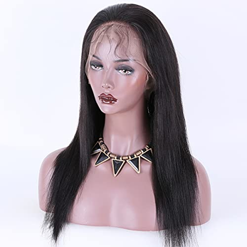 KUN Hair 360 Lace Front Wigs Human Hair Wigs Brazilian Virgin Human Hair Wig with Baby Hair Light Yaki Straight 360 Lace Wigs Free Part 150% Density 16 Inches Natural Color