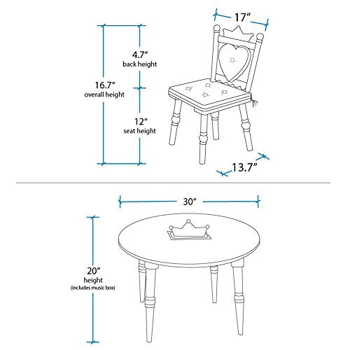 Wildkin Kids Princess Wooden Table and Chair Set for Boys and Girls, Table Features Built-In Music Box, Set Includes Two Matching Chairs with Removable Backrests and Seat Cushions, Assembly Required