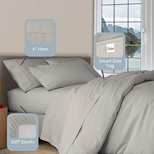 1000 Thread Count Sheet Set, 100% Long Staple Pure Cotton Light Gray King Sheets, Luxurious Smooth Sateen Weave Breathable Sheets fit Upto 15 inch Deep Pockets (Light Grey King 100% Cotton Sheet Set)
