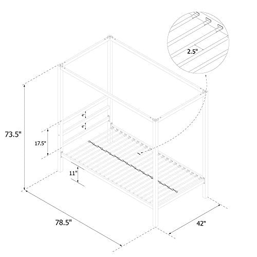 DHP Modern Metal Canopy Bed, Twin, White