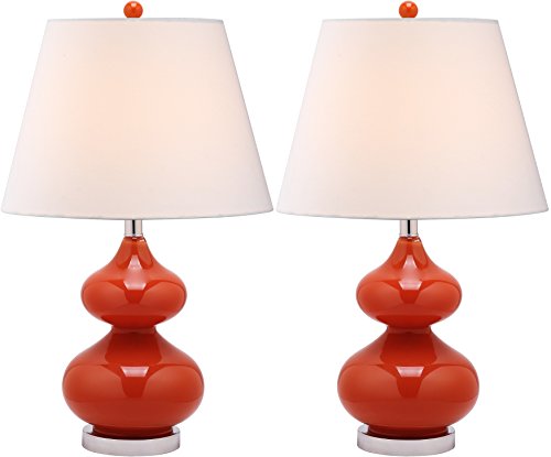 Safavieh Lighting Collection Eva Blood Orange Double Gourd Glass 24-inch Bedroom Living Room Home Office Desk Nightstand Table Lamp (Set of 2) - LED Bulbs Included