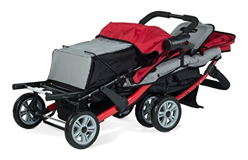 Foundations Triple Sport 3-Seat Folding Tandem Stroller with Canopy, Red
