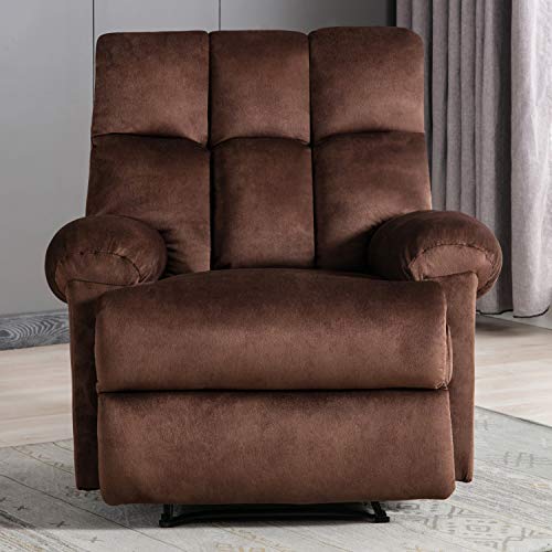 Bonzy Home Overstuffed Fabric Recliner Chair Heavy Duty Manual Recliner Home Theater Seating  Dark Brown