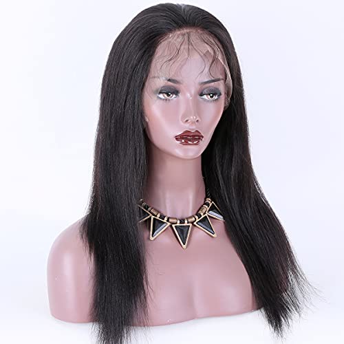 KUN Hair 360 Lace Front Wigs Human Hair Wigs Brazilian Virgin Human Hair Wig with Baby Hair Light Yaki Straight 360 Lace Wigs Free Part 150% Density 16 Inches Natural Color