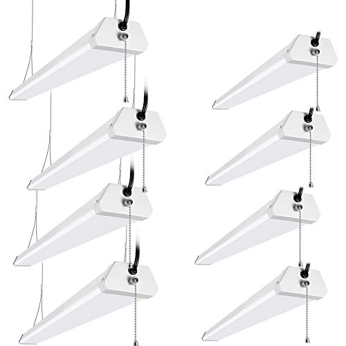 LED Shop Light 4FT-7000Lm 5000K [400W Equivalent]Daylight, Utility Light Garage LED Ceiling Lights, Surface/Hanging/Suspension Mounting, Plug and Play, pull chain light fixture Power Cord, ETL(8 Pack)