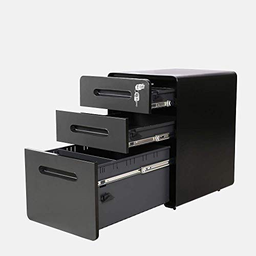 ApexDesk MFC-2025-BLACK 3-Drawer Metal Mobile File Cabinet with Locking Keys, Black/Charcoal